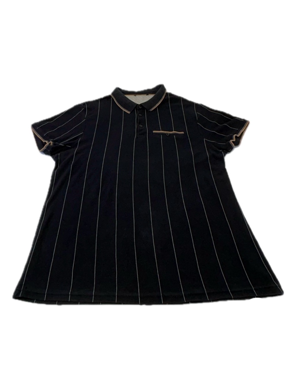 Men's Vertical Striped Polo Shirt Pinstripe Knit Black Gold Trim 3XL-Fits XL